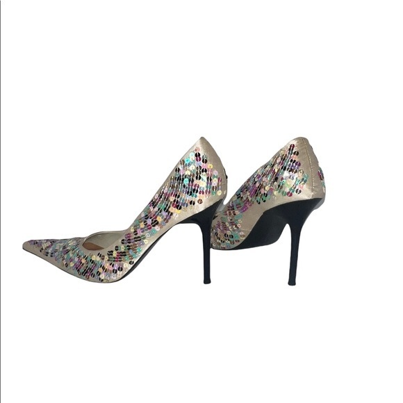 Steve Madden Mystikal Stiletto Heels 8.5 Satin Multi-Color Sequined Pointed Toe - Picture 12 of 13